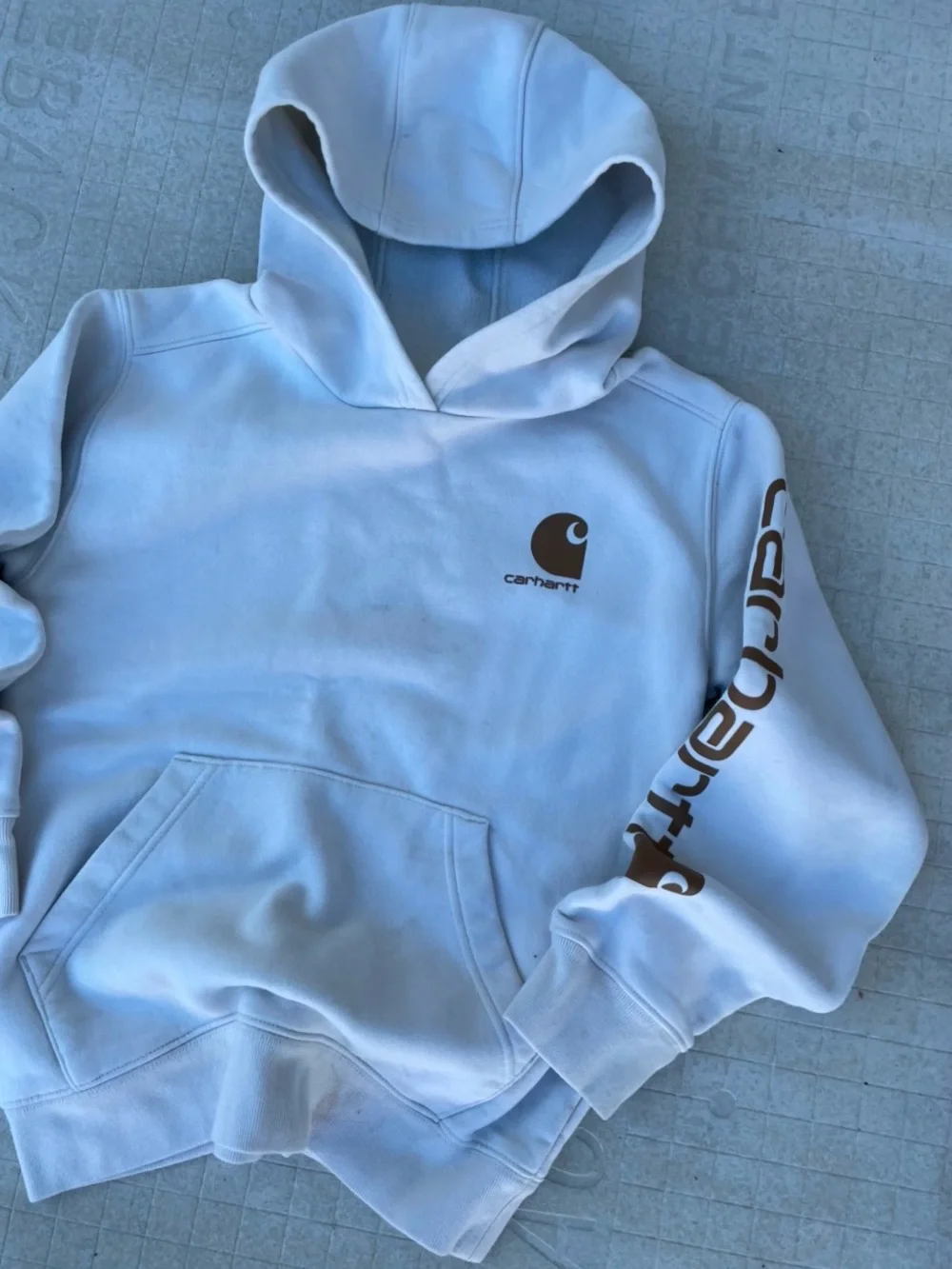 Carhartt Kids Hooded Sweatshirt in Light Blue with Brown Logo